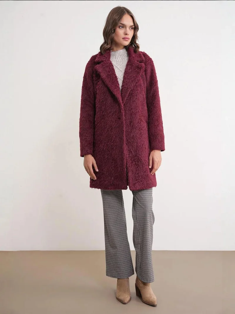 MixRay Mixray Textured Long Coat with Jacket Collar