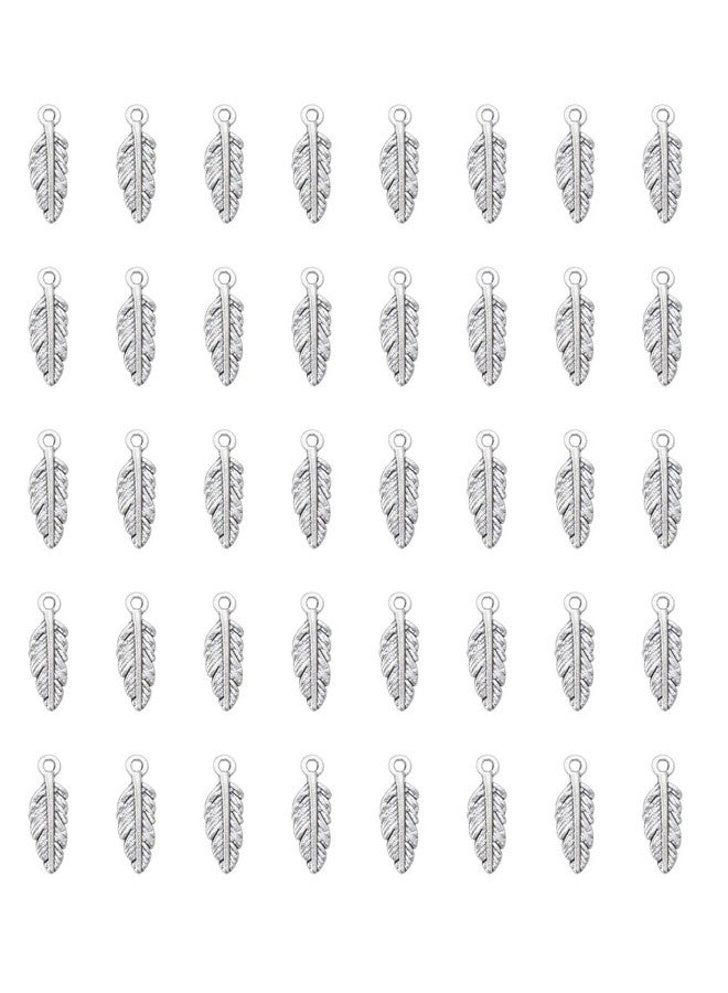 Ruwado 50 Pcs Feather Charms Small Alloy 1.5 X 0.5 Cm Cute Vintage Pendants Accessories For Jewelry Making Necklace Bracelet Diy Finding Kits Earring Crafting Scrapbooking (Silver) - Image 1