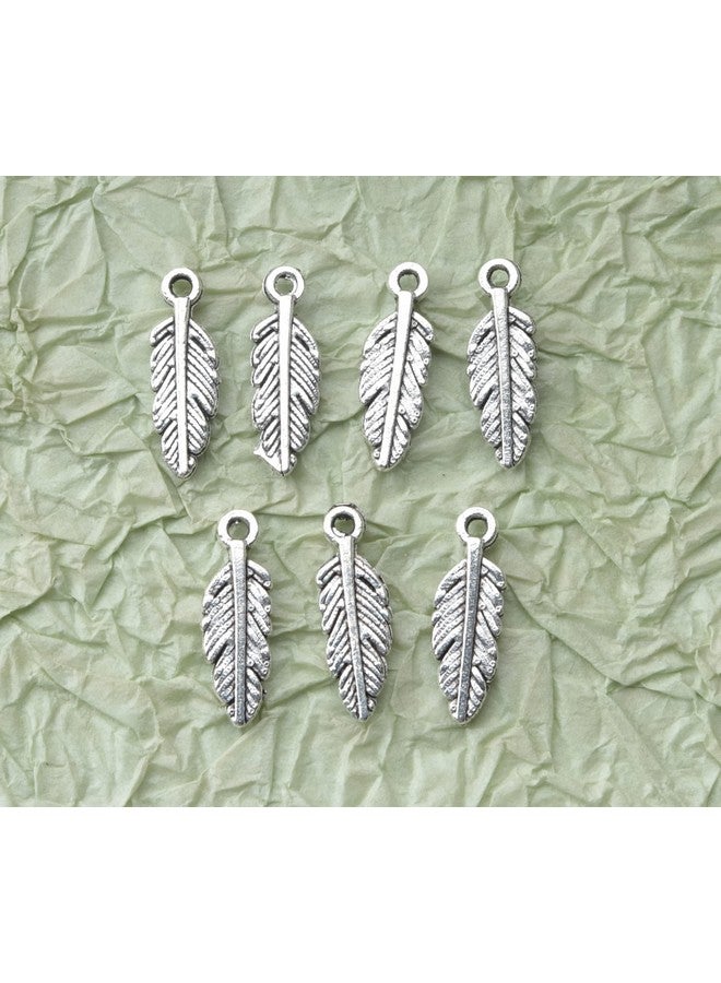 Ruwado 50 Pcs Feather Charms Small Alloy 1.5 X 0.5 Cm Cute Vintage Pendants Accessories For Jewelry Making Necklace Bracelet Diy Finding Kits Earring Crafting Scrapbooking (Silver) - Image 3
