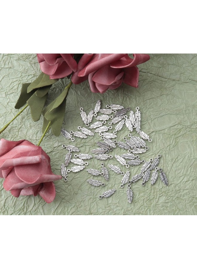 Ruwado 50 Pcs Feather Charms Small Alloy 1.5 X 0.5 Cm Cute Vintage Pendants Accessories For Jewelry Making Necklace Bracelet Diy Finding Kits Earring Crafting Scrapbooking (Silver) - Image 2