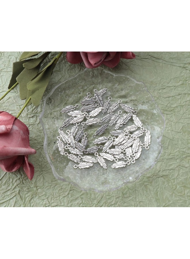 Ruwado 50 Pcs Feather Charms Small Alloy 1.5 X 0.5 Cm Cute Vintage Pendants Accessories For Jewelry Making Necklace Bracelet Diy Finding Kits Earring Crafting Scrapbooking (Silver) - Image 4