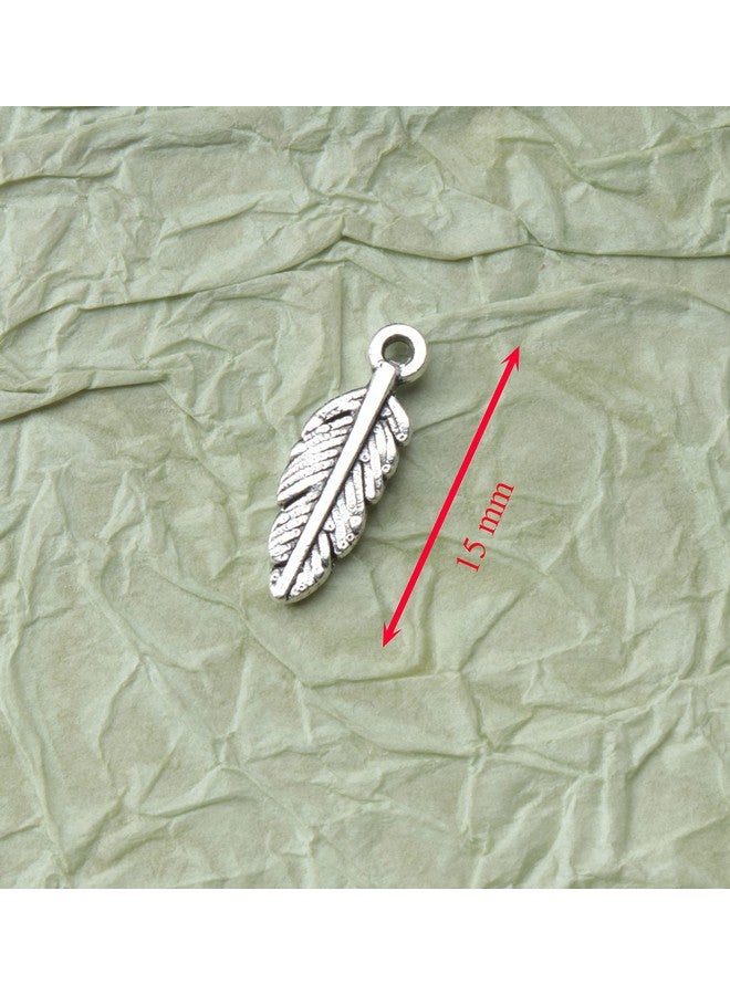 Ruwado 50 Pcs Feather Charms Small Alloy 1.5 X 0.5 Cm Cute Vintage Pendants Accessories For Jewelry Making Necklace Bracelet Diy Finding Kits Earring Crafting Scrapbooking (Silver) - Image 5