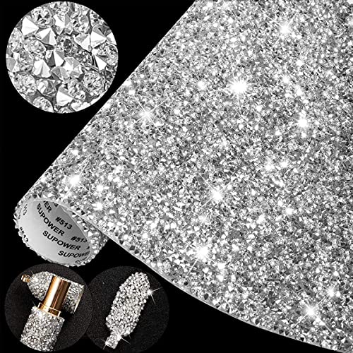 MAYCREATE 1 Roll Self Adhesive Bling Rhinestone Strips Diamond Ribbon, Rhinestones Diamonds Ribbon Bling Wrap For Diy Crafts, Makeup Table, Phone, Party Decor, 9.4" X 15.8", White - Image 1