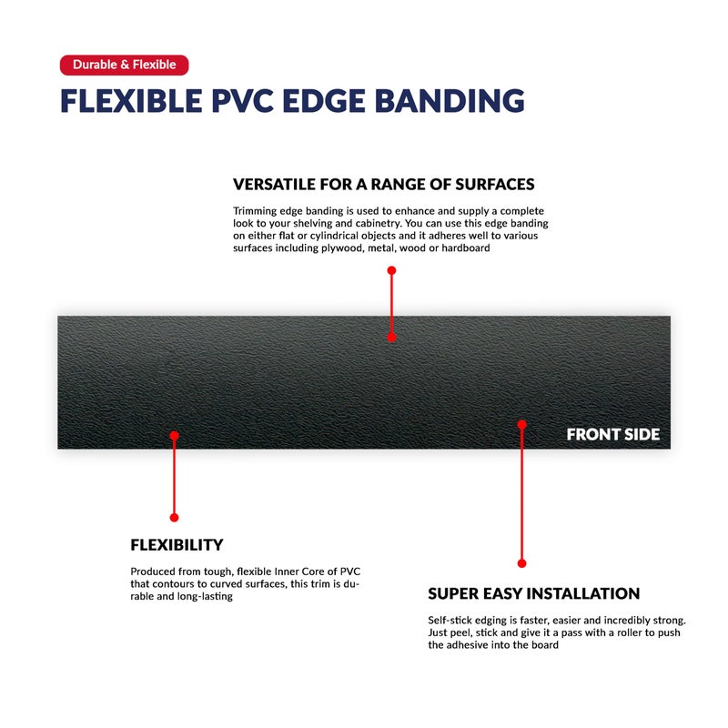 UNMAR Black Pvc 1 1/2 Inch X 100 Ft Edge Banding Tape Peel Stick Adhesive Veneer Edging Trim Wood Laminate Cabinet Furniture Plywood Formica Shelf Countertop Table Repair Strip Band Roll - Image 3
