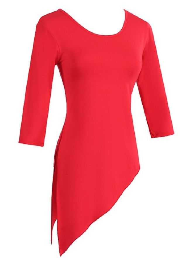 Loquat Women's Dance Practice Clothes With Irregular Split Tops And Middle Sleeves 