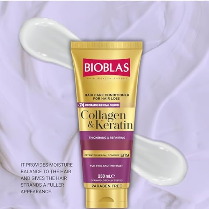 BIOBLAS بلسم العناية بالشعر بالكولاجين والكيراتين فعال ضد تساقط الشعر، للشعر الرفيع جداً، 250 مل - Image 3