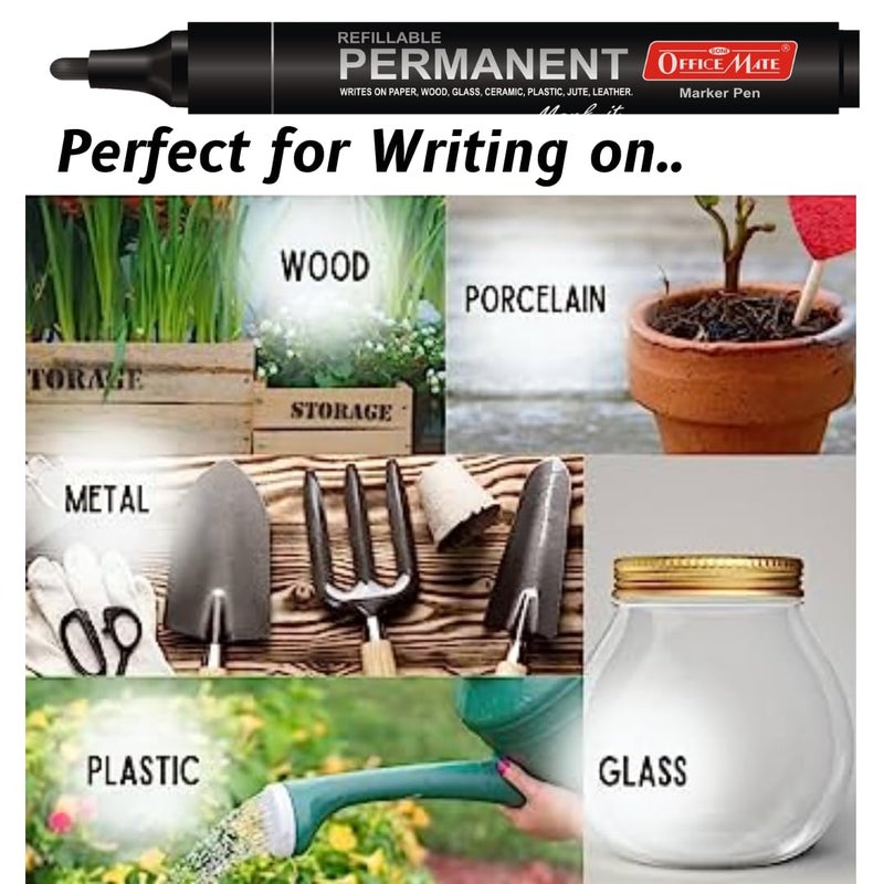 Office Mate Soni Officemate Permanent Combo (4 Permanent Markers + 4 Permanent Markers Ink) (Black) - Image 4