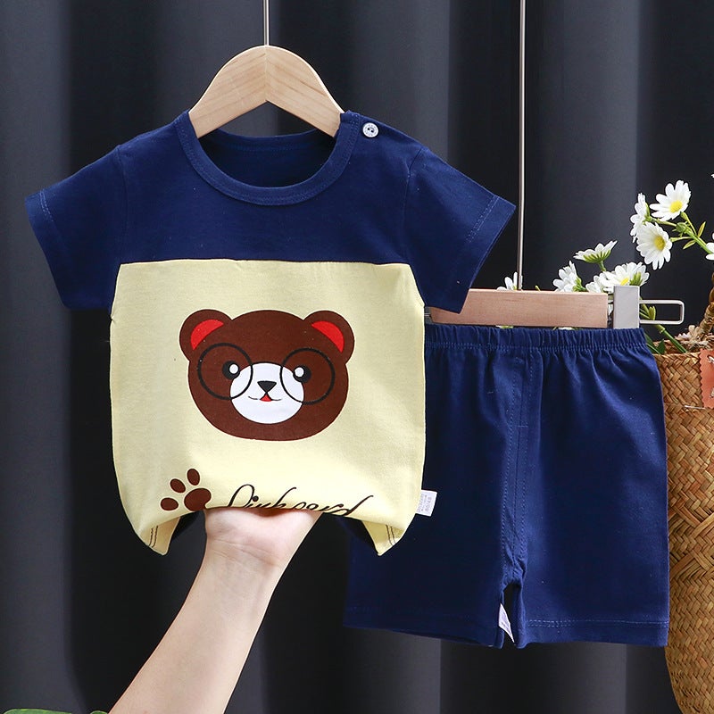 Infant Cotton T-Shirt Combo New Arrival K038-Short Sleeve Splice Blue