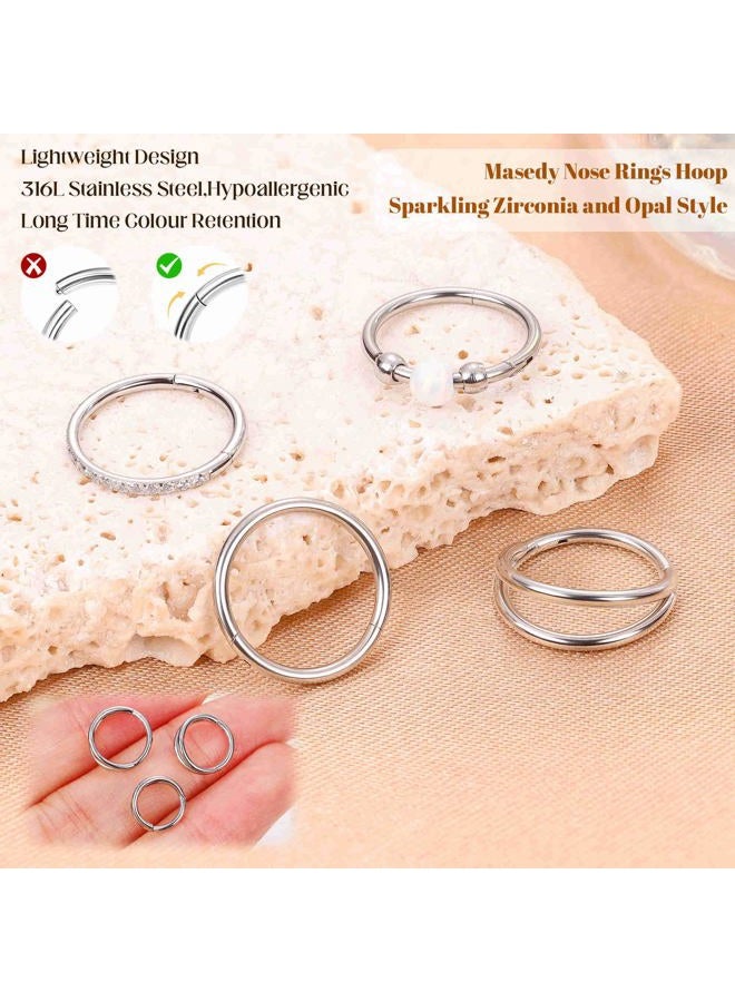 Masedy 4PCS 18G 20G Surgical Steel Nose Ring Hoop for Women Men Hinged Double Nose Hoop CZ Opal Clicker Septum Nose Hoops Cartilage Conch Tragus Rook Ring Lip Daith Piercing Jewelry Gold Silver 7-9MM - Image 5