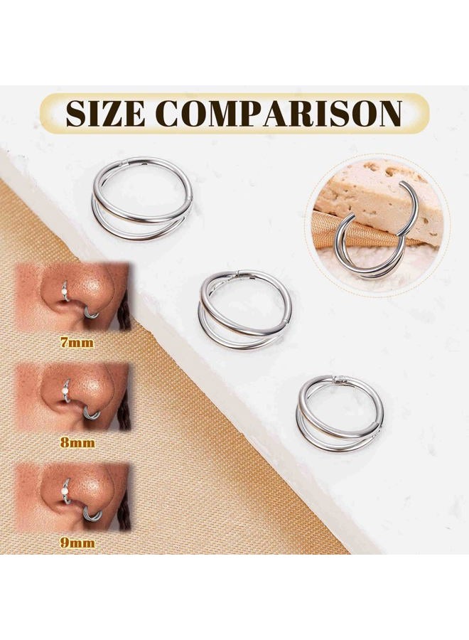 Masedy 4PCS 18G 20G Surgical Steel Nose Ring Hoop for Women Men Hinged Double Nose Hoop CZ Opal Clicker Septum Nose Hoops Cartilage Conch Tragus Rook Ring Lip Daith Piercing Jewelry Gold Silver 7-9MM - Image 4