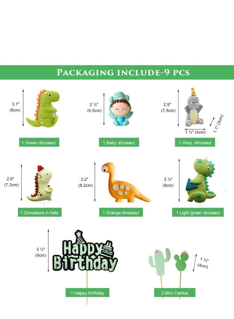 KASTWAVE Dinosaur Themed Cake Toppers Set of 9 Baby Dinosaur Dinosaurs Cactus and Happy birthday Cake Topper - Image 2