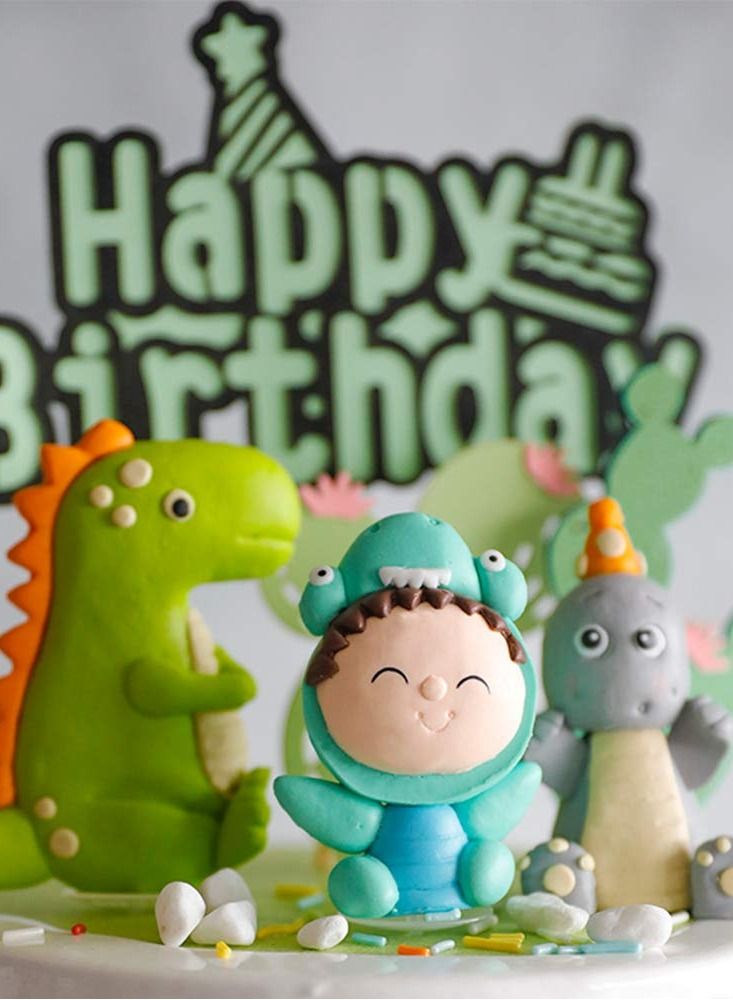KASTWAVE Dinosaur Themed Cake Toppers Set of 9 Baby Dinosaur Dinosaurs Cactus and Happy birthday Cake Topper - Image 3