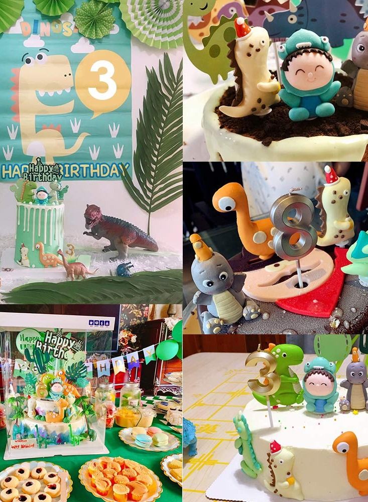 KASTWAVE Dinosaur Themed Cake Toppers Set of 9 Baby Dinosaur Dinosaurs Cactus and Happy birthday Cake Topper - Image 4