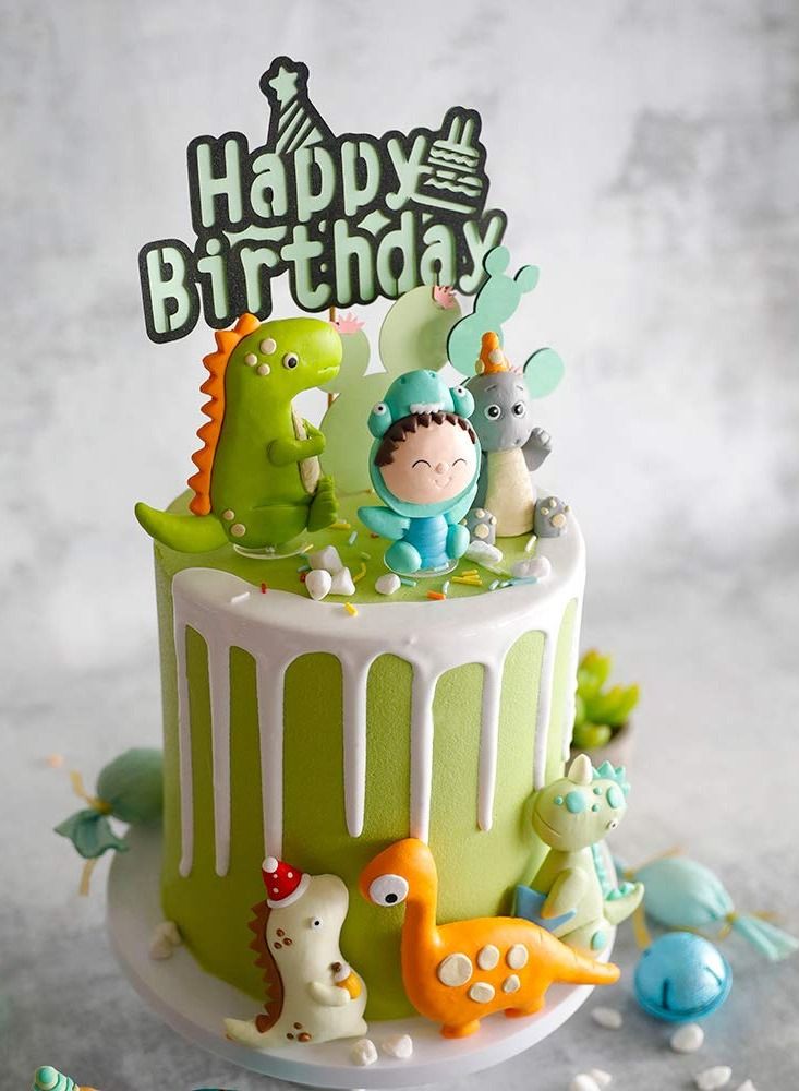 KASTWAVE Dinosaur Themed Cake Toppers Set of 9 Baby Dinosaur Dinosaurs Cactus and Happy birthday Cake Topper - Image 5