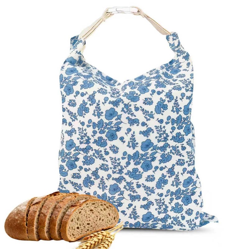 EHZYP 1 PCS Beeswax Bread Bags 17x13 Inch Reusable Bread Storage BagsBees Wax Lined Bread Bags for Home Cooks fresh bread storage Easy Clean Blue Floral - Image 2