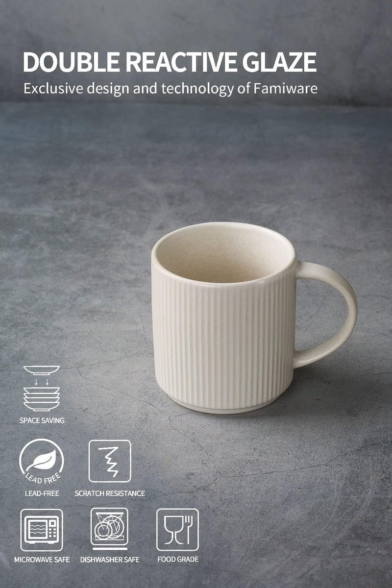 famiware Coffee Mug Set for 4 Star 12 oz Catering Mugs Cup Set with Handle for Coffee Tea Cocoa Milk  Ceramic Stoneware Drinkware Set Matte White - Image 3