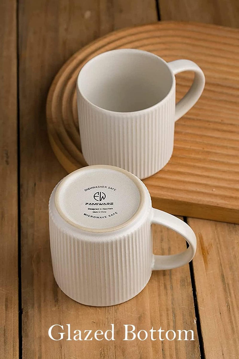 famiware Coffee Mug Set for 4 Star 12 oz Catering Mugs Cup Set with Handle for Coffee Tea Cocoa Milk  Ceramic Stoneware Drinkware Set Matte White - Image 4