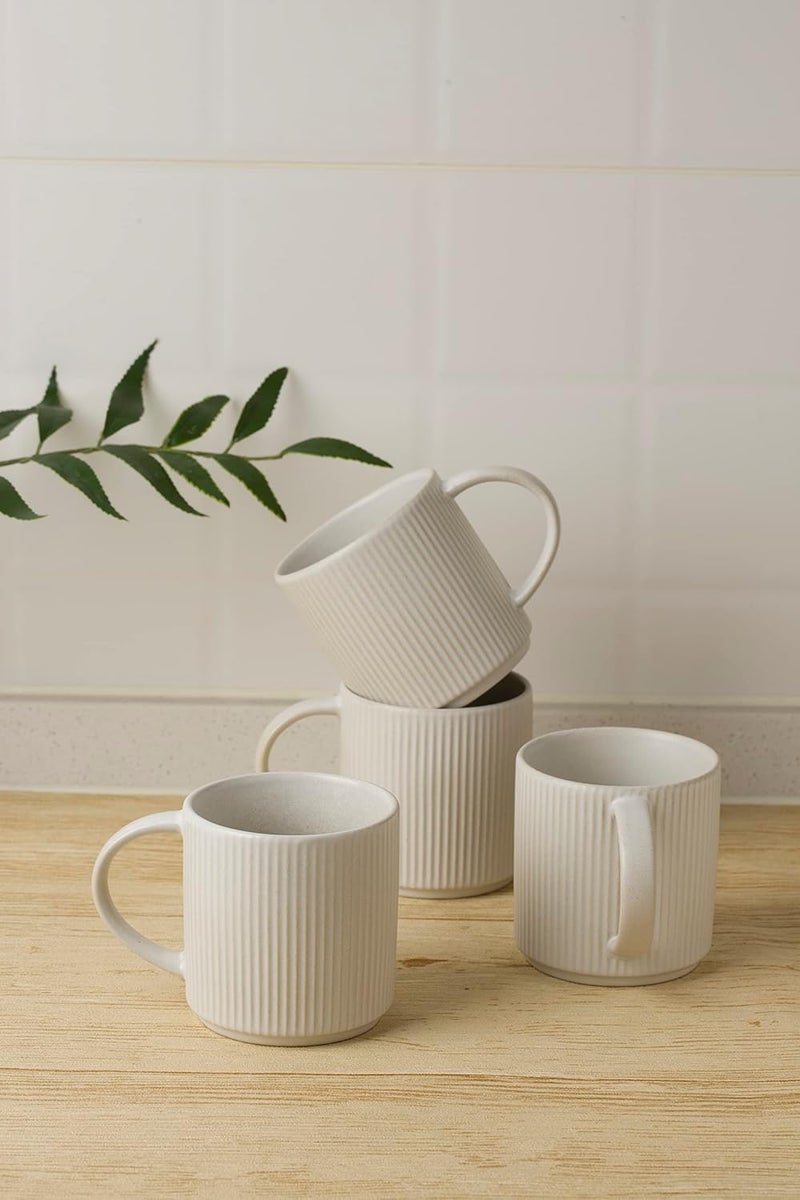 famiware Coffee Mug Set for 4 Star 12 oz Catering Mugs Cup Set with Handle for Coffee Tea Cocoa Milk  Ceramic Stoneware Drinkware Set Matte White - Image 2