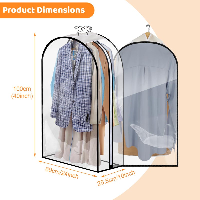 Dntorx 4 Pack Full Clear Garment Bags with Side Zipper, 40" Clothes Covers with 10" Gusset, Transparent Hanging Suit & Coat Covers for Closet Storage, Jackets, Dresses, Windbreakers - Image 2