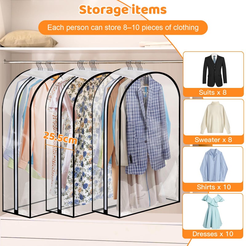 Dntorx 4 Pack Full Clear Garment Bags with Side Zipper, 40" Clothes Covers with 10" Gusset, Transparent Hanging Suit & Coat Covers for Closet Storage, Jackets, Dresses, Windbreakers - Image 3