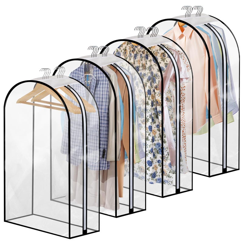 Dntorx 4 Pack Full Clear Garment Bags with Side Zipper, 40" Clothes Covers with 10" Gusset, Transparent Hanging Suit & Coat Covers for Closet Storage, Jackets, Dresses, Windbreakers - Image 1