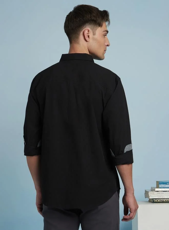Dennis Lingo Black Men's Black 100% Cotton Solid Pattern Regular FiT-Shirt for Men | Best Price UAE