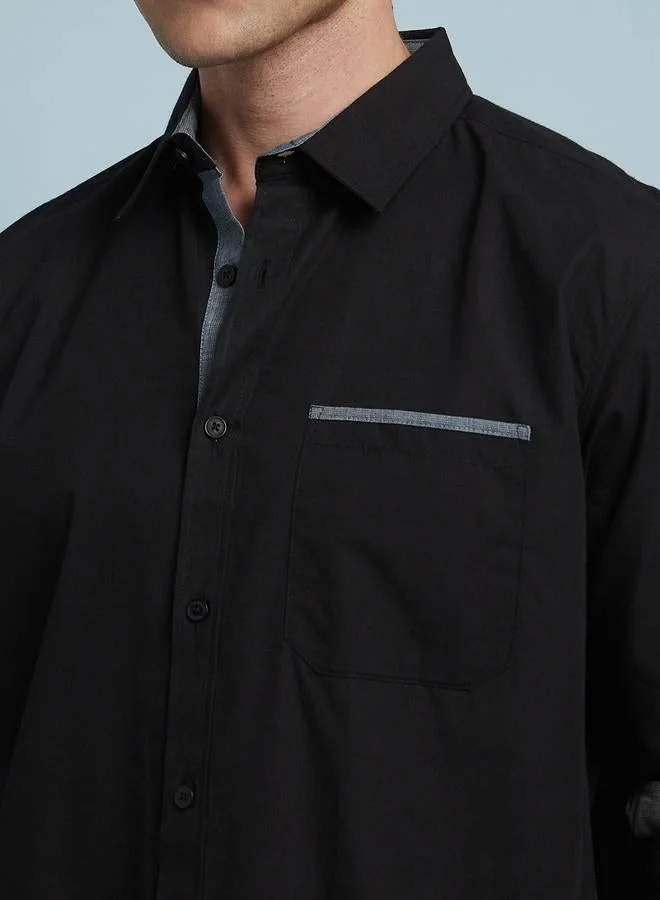 Dennis Lingo Black Men's Black 100% Cotton Solid Pattern Regular FiT-Shirt for Men | Best Price UAE