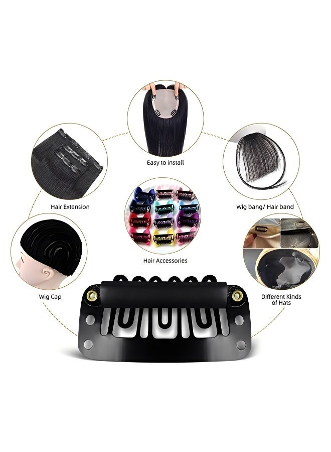 20 Pieces Hairpieces Snap Clips U Shape Wig Clips for Hair Extensions Making DIY Wig Accessories Set Tools with Needle and Thread  Black Color - Image 3