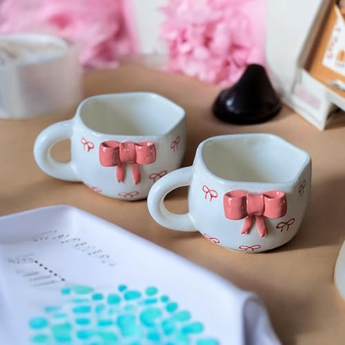BACKKSPACE RETAIL Ceramic Mug with Unique Art – 250ml | Perfect for Coffee Tea Milk | Microwave and Dishwasher Safe | Ideal for Home, Office, Gifting, Diwali (Pink Bow Mug) - Image 2