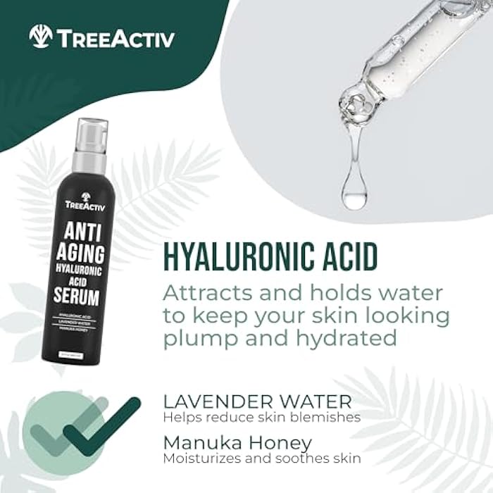 TreeActiv Anti-Aging Hyaluronic Acid Serum for Face 2 oz, Hydrating Wrinkle Repair for Skin Care, Pure Hyaluronic Acid Face Serum for Women, Oil-Free Anti-Aging for Advanced Skin Repair TreeActiv - Image 5
