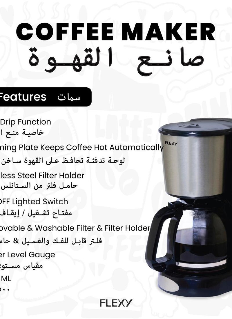 Flexy - Flexy Coffee Maker 1500ml: Anti-Drip, Lighted On/Off, Auto-Warming Plate, Thermal Fuse Protection, Stainless Steel Filter Holder, Removable Parts, Water Level Gauge, 900W, 220V-240V** - Image 1