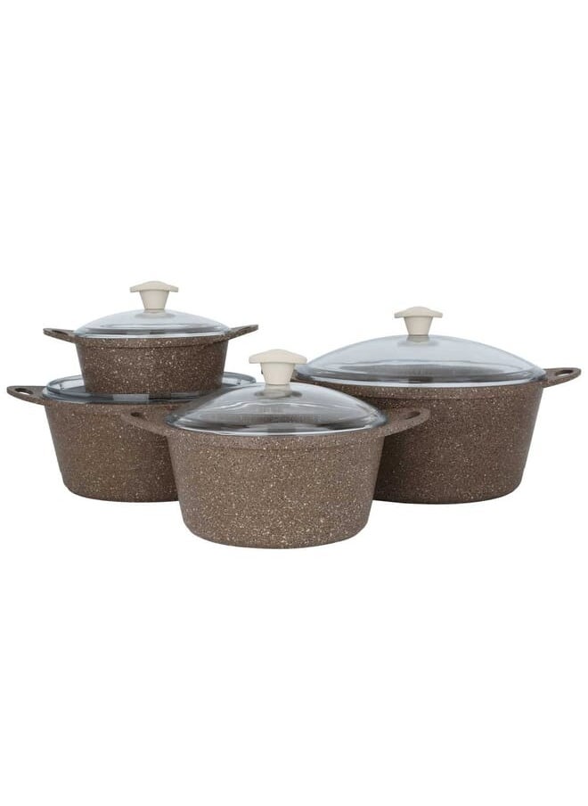 Alsaif Gallery - Vales Turkish Brown Granite Cookware Set With Glass Lid 8 Pieces - Image 1