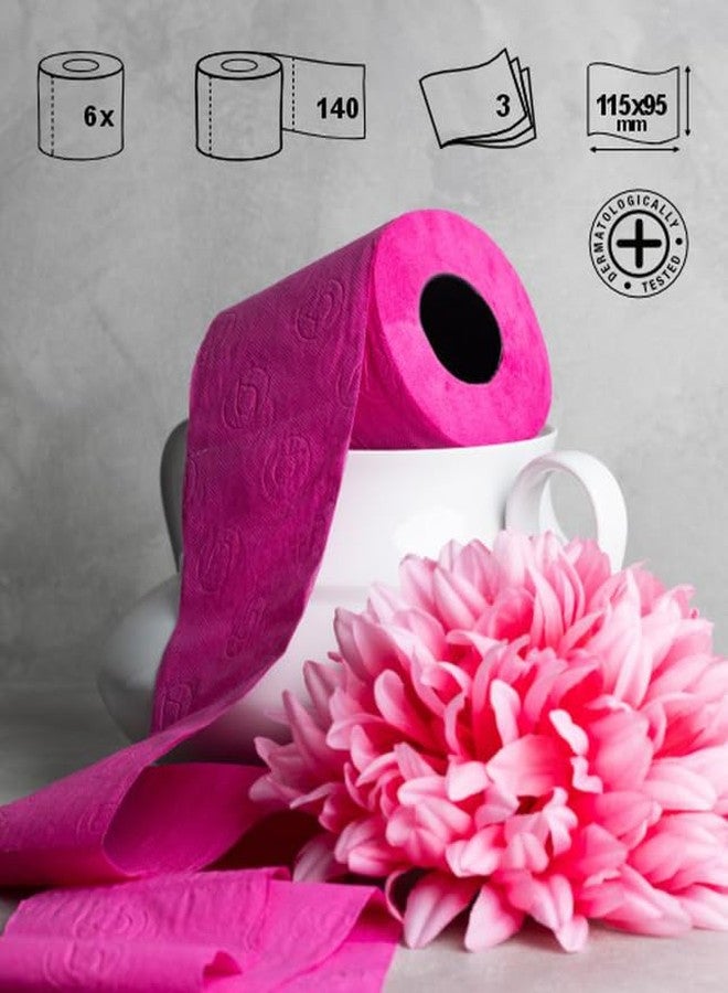 Renova Pink Toilet Paper 3-Ply -Ideal for Decorating Your Home or Office - Pack of 6 Compact Rolls- 140 Sheets - Eco-label Certified - Dermatologically Tested - Septic Safe - Sustainable & Soft - Image 3