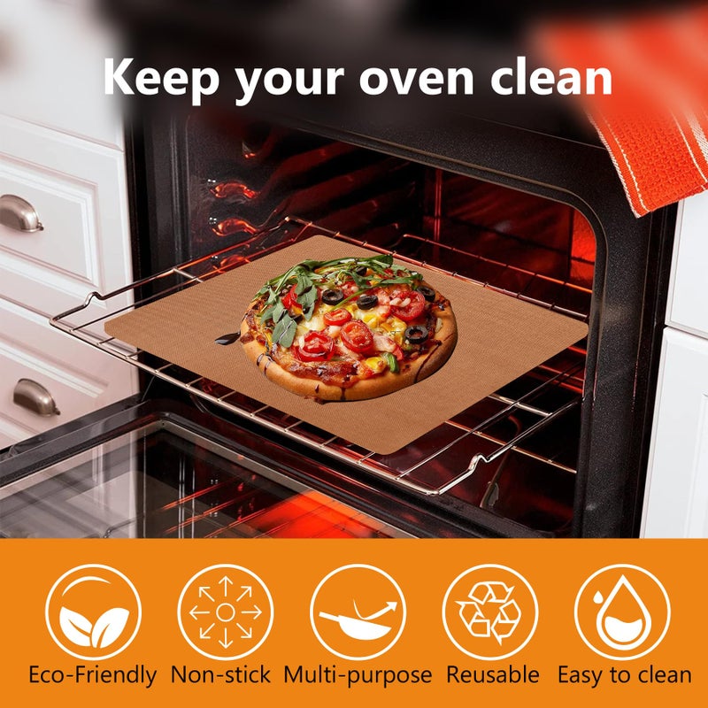 UBeesize 2 Pack Thickened Copper Oven Liners for Bottom of Oven BPA & PFOA Free, Reusable 16x24 Inch Heavy Duty Non Stick Teflon Oven Mats, Fit Electric Gas Toaster Convection Microwave Ovens Grills - Image 2