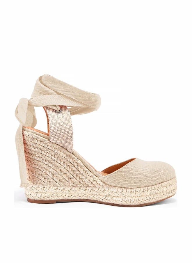FISACE Womens Summer Lace Up Espadrilles Wedge Sandals Closed Toe Ankle Strap Platform Shoes - Image 1