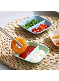 Agabani Agabani Double Compartment Wheat Straw Dipping Dish SpaceSaving Seasoning Dish with NonSlip Base Sustainable Divided Serving Platter for Mustard Pepper Salt Vinegar Appetizers Green_6 Pcs  - Image 3