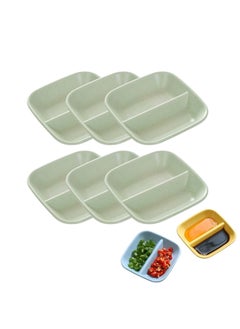 Agabani Agabani Double Compartment Wheat Straw Dipping Dish SpaceSaving Seasoning Dish with NonSlip Base Sustainable Divided Serving Platter for Mustard Pepper Salt Vinegar Appetizers Green_6 Pcs  - Image 1