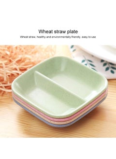 Agabani Agabani Double Compartment Wheat Straw Dipping Dish SpaceSaving Seasoning Dish with NonSlip Base Sustainable Divided Serving Platter for Mustard Pepper Salt Vinegar Appetizers Green_6 Pcs  - Image 2