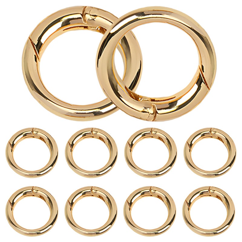 Seimneire 10 Pcs 0.8 Inch / 19mm Gold Key Ring Carabiner, Spring O Ring Small Round Clip Metal Carabiner, Purse Holder Clip Wallet Ring Heavy Duty Carabiner Clips for Bag Craft - Image 1