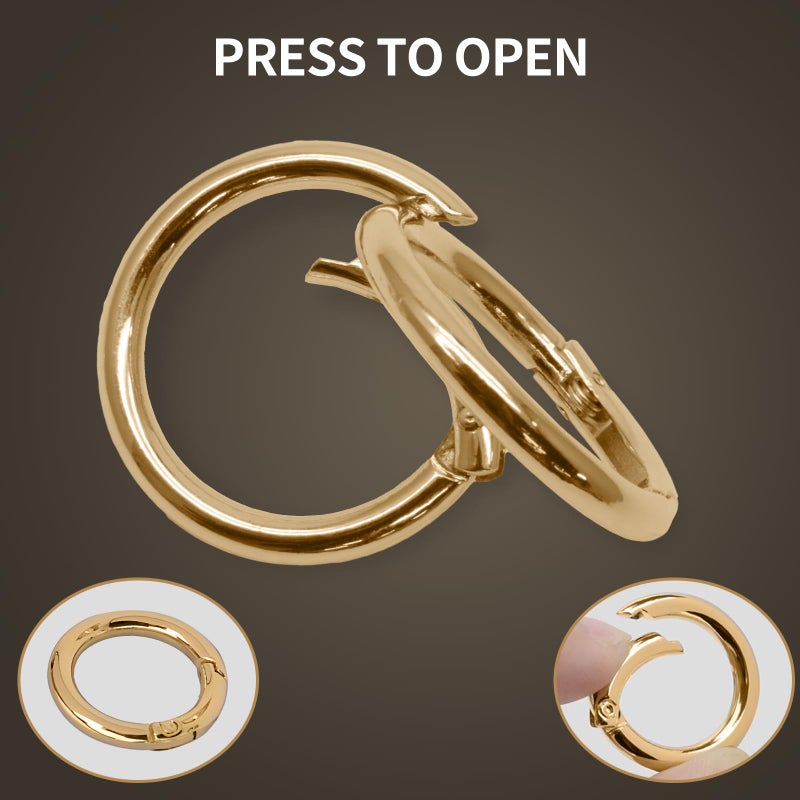 Seimneire 10 Pcs 0.8 Inch / 19mm Gold Key Ring Carabiner, Spring O Ring Small Round Clip Metal Carabiner, Purse Holder Clip Wallet Ring Heavy Duty Carabiner Clips for Bag Craft - Image 4