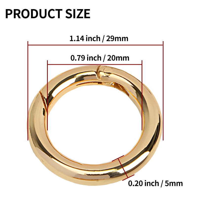 Seimneire 10 Pcs 0.8 Inch / 19mm Gold Key Ring Carabiner, Spring O Ring Small Round Clip Metal Carabiner, Purse Holder Clip Wallet Ring Heavy Duty Carabiner Clips for Bag Craft - Image 3