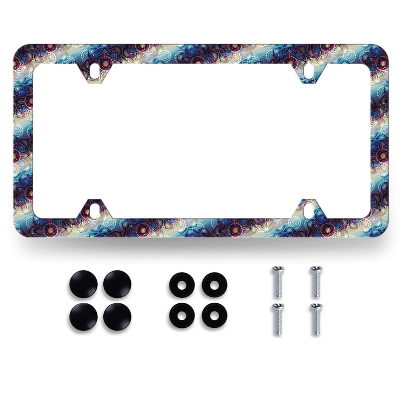 MUAWUOIK Blue Purple Mandala Flowers License Plate Frame Boho Floral License Plate Holder Colorful License Plate for Car Decoration Stainless Steel Car Accessory with Screws Men Women 123 x 63 - Image 3