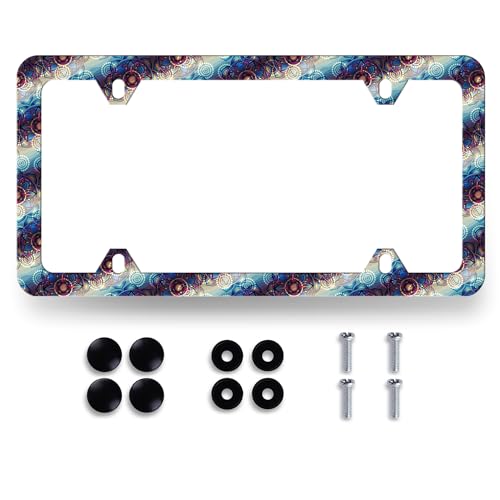 MUAWUOIK Blue Purple Mandala Flowers License Plate Frame Boho Floral License Plate Holder Colorful License Plate for Car Decoration Stainless Steel Car Accessory with Screws Men Women 123 x 63 - Image 1