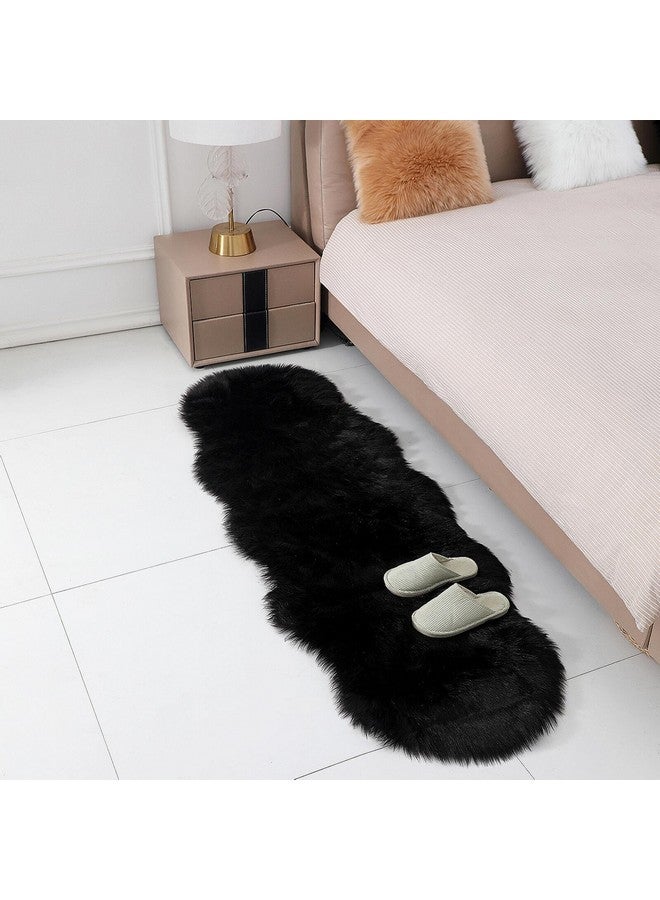 linmopm Faux Fur Rug Sheepskin Shag Fluffy Fuzzy Black 2x6 ft Runner Rugs for Bedroom Bedside Bed Floor Living Room Plush High-Density Cushion Carpet Super Sofa Cover - Image 3