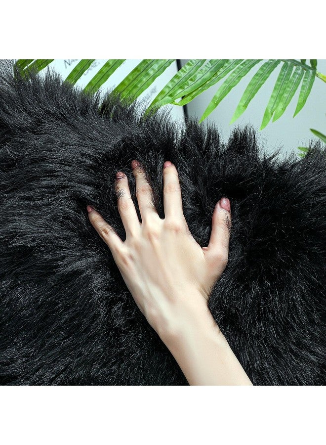 linmopm Faux Fur Rug Sheepskin Shag Fluffy Fuzzy Black 2x6 ft Runner Rugs for Bedroom Bedside Bed Floor Living Room Plush High-Density Cushion Carpet Super Sofa Cover - Image 4