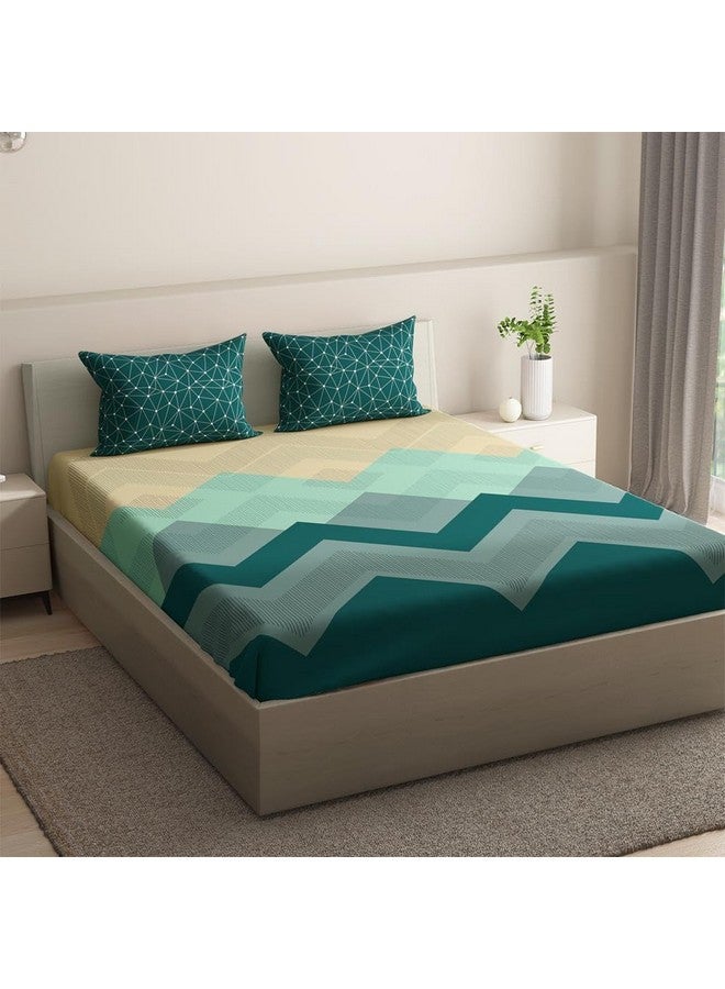 Wakefit Cotton Fitted Bedsheet | 144 TC Elastic Fitted Sheet, Queen Bed Bedsheet with 2 Pillow Covers | Michele - 75x60 inches - Image 2