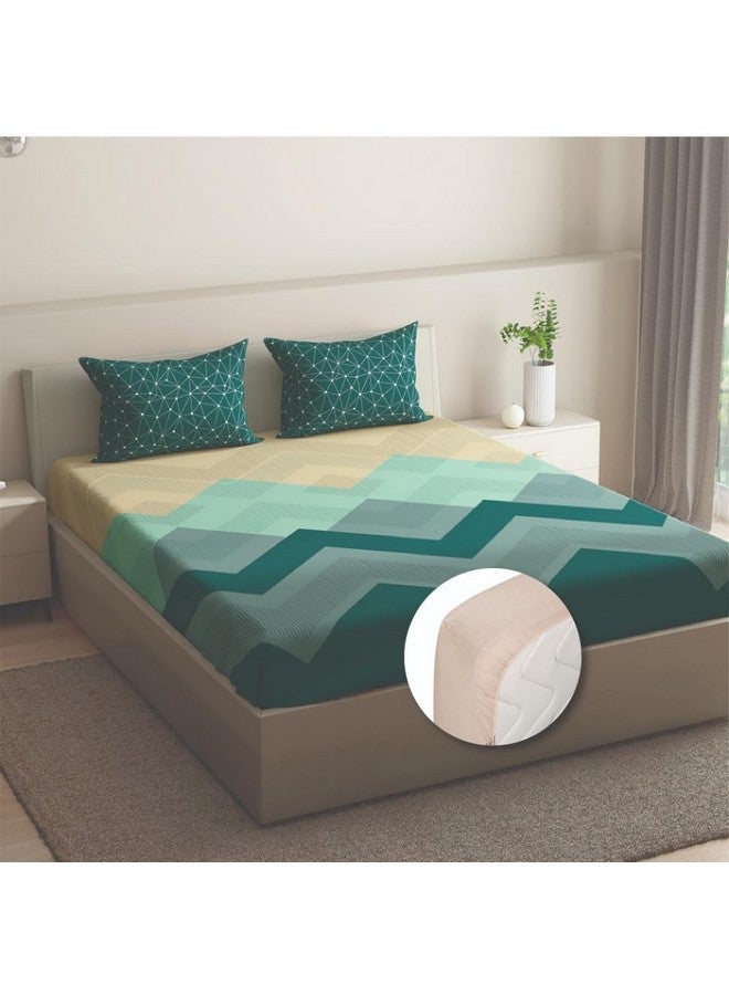 Wakefit Cotton Fitted Bedsheet | 144 TC Elastic Fitted Sheet, Queen Bed Bedsheet with 2 Pillow Covers | Michele - 75x60 inches - Image 1