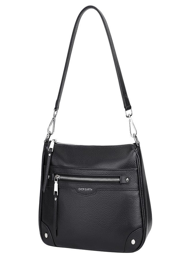 Over Earth Leather Crossbody Bags for Women Small Hobo Purses Ladies Shoulder Bag, Black, Small Size - Image 4