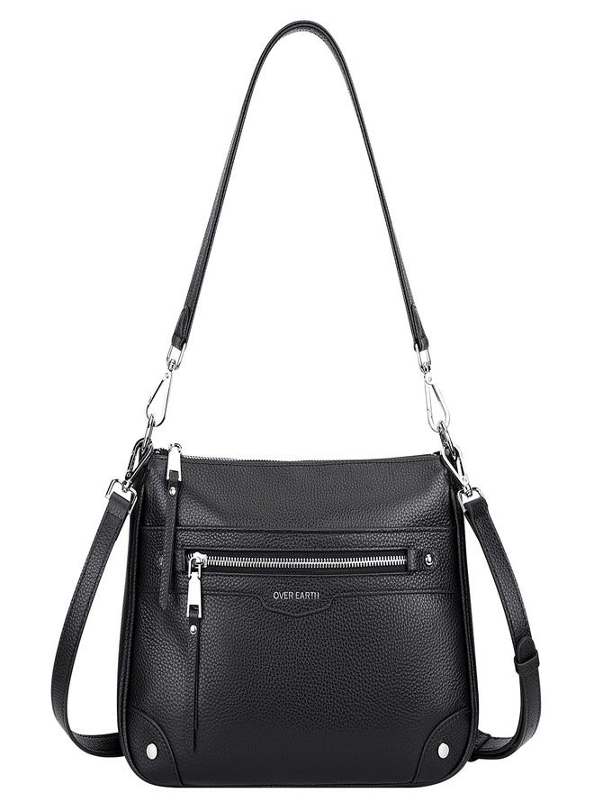 Over Earth Leather Crossbody Bags for Women Small Hobo Purses Ladies Shoulder Bag, Black, Small Size - Image 1