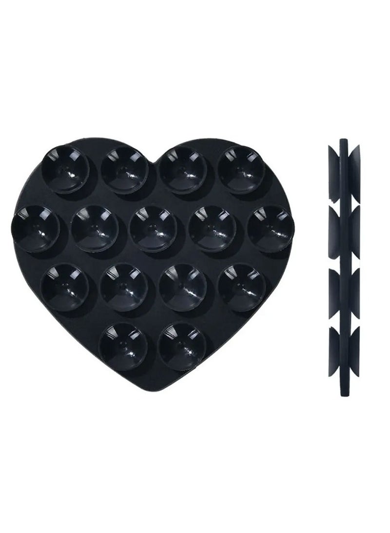 Black Heart Shaped Double Sided Heart shaped Silicone Suction Phone Mount Set – Premium Non Slip Hands Free Holder for Secure and Stable Selfies, Video Calls, and Comfortable Viewing on Any Surface Home and Travel Pad Heart-shape Double Sided Silicone Sucker Support Strong Adsorption Mobile Phone Fixed Pad Hand-Free Washable Suction Cup Bracket Pad